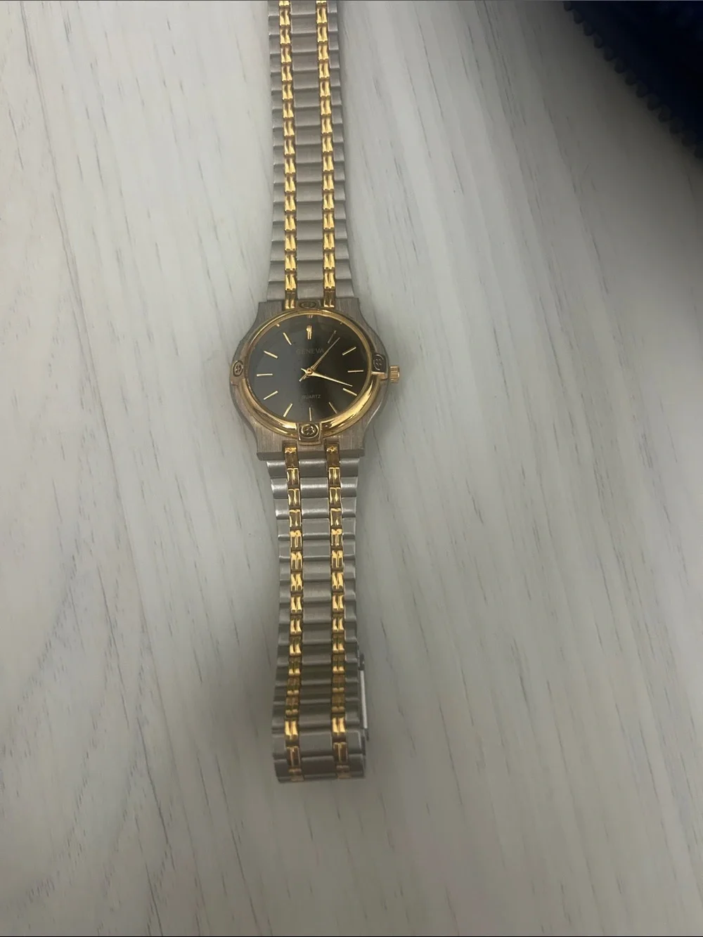 Geneva Two-Tone Gold and Silver Dress Watch - Black Dial